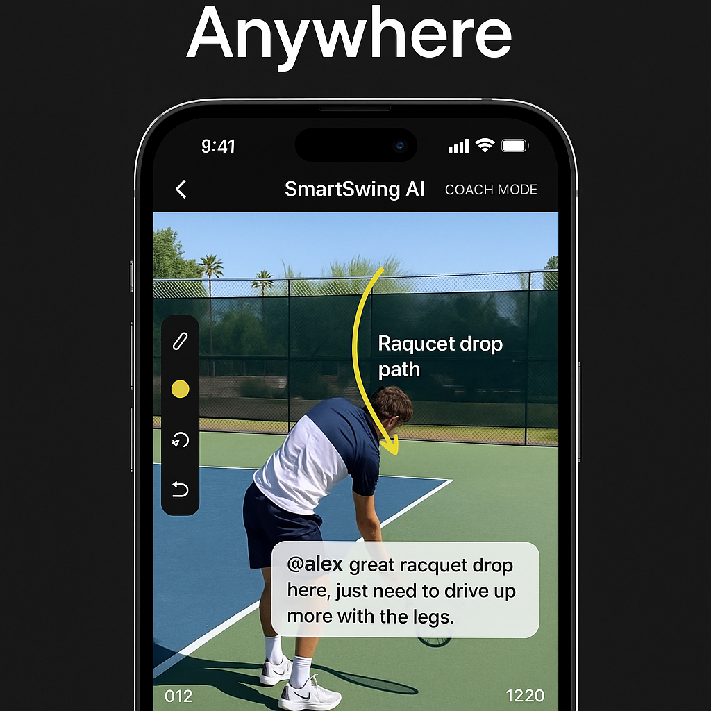 SmartSwing AI coach mode with swing annotation and feedback