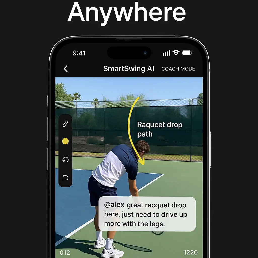 SmartSwing AI coach mode with swing annotation and feedback